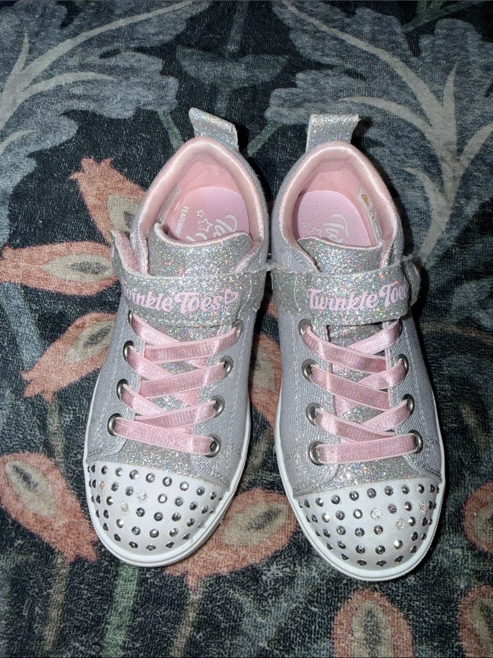 Girls' Glittery Pink & Silver High-Top Sneakers